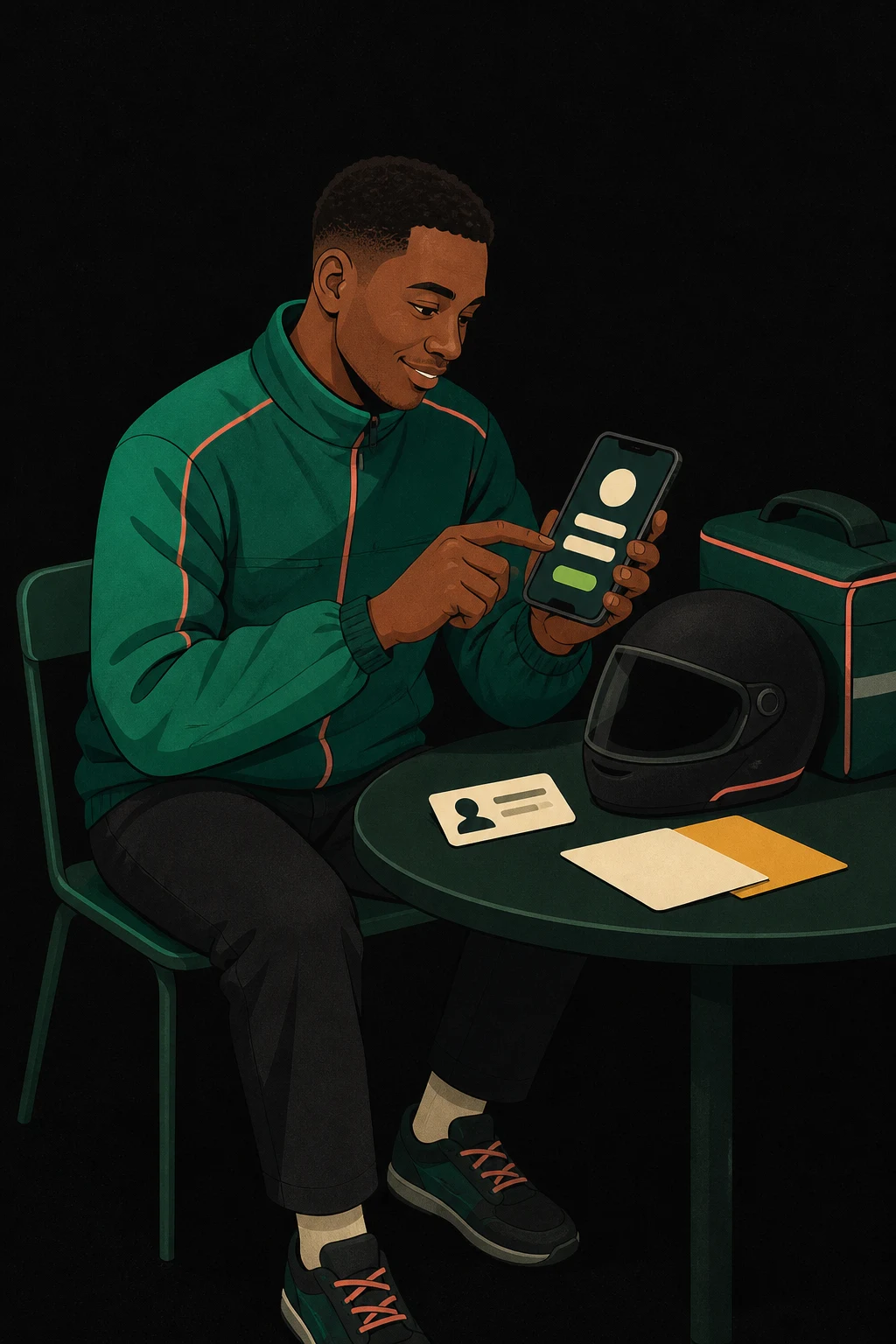 Illustration of a rider creating an account on a phone