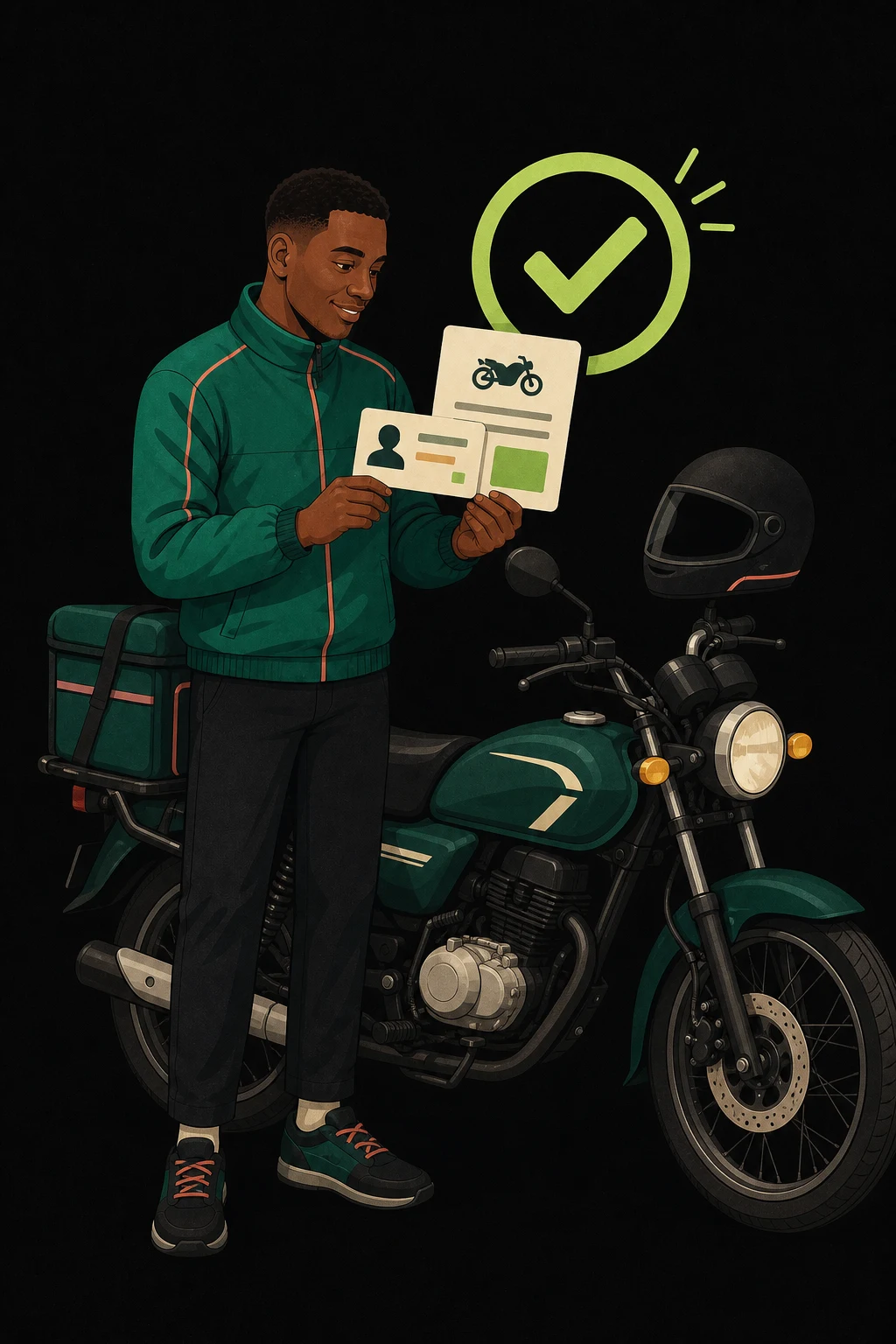 Illustration of a rider verifying identity and vehicle details