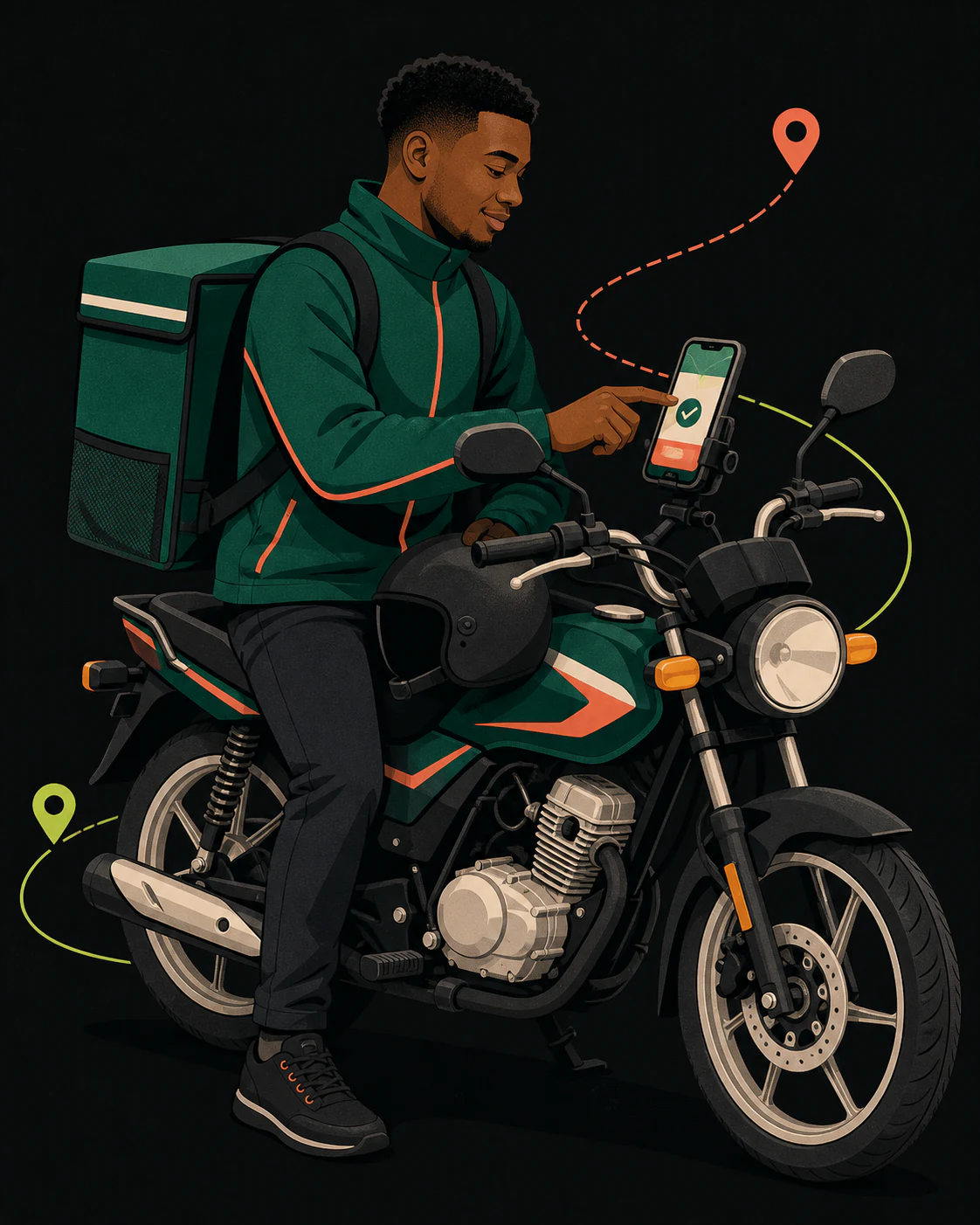 Illustration of a rider accepting a nearby delivery order