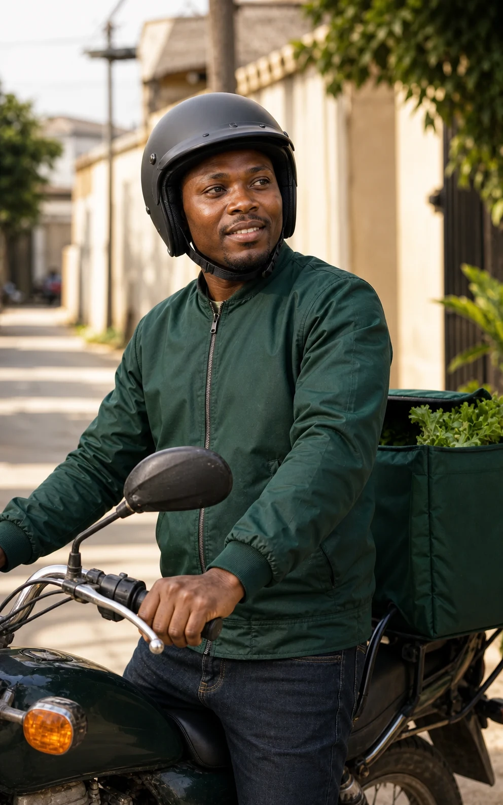 A Konig rider carrying groceries through a neighbourhood